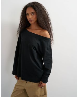 TOPSHOP Langarm-oberteil mit überschnittener schulter - Schwarz