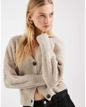 Vero Moda Cárdigan Color Roca Lunar Abotonado De Canalé Grueso De -Neutro