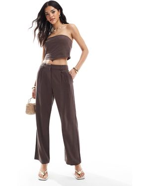 4th & Reckless Pantalon large habillé d'ensemble en lin mélangé - Marron