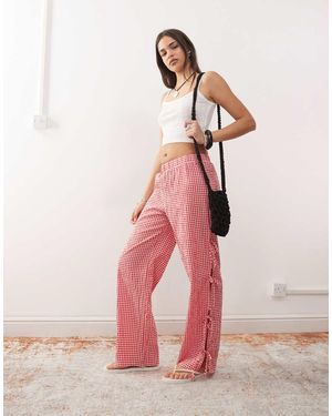Noisy May Pantalones A Cuadros Vichy Rojos De Pernera Ancha Con Detalle De Lazada Lateral De - Rosa
