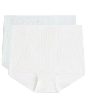 Oysho 2 Seamless Soft-Touch Openwork Shortie Briefs - White
