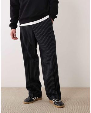 Jack & Jones Wide Fit Tailored Stripe Trousers - Black