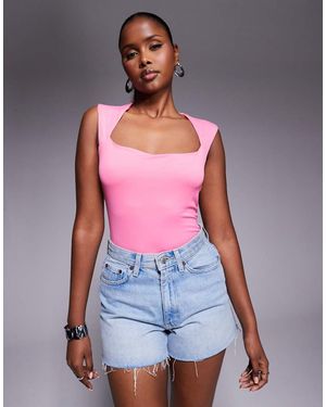 River Island Jersey Square Neck Bodysuit - Pink