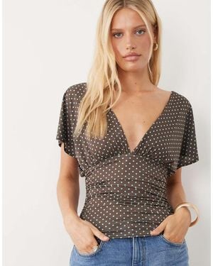 Miss Selfridge V-Neck Top - Grey