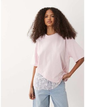 ASOS Short Sleeve T-shirt With Lace Hem - Pink
