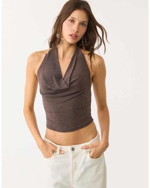 Stradivarius Glitter Halter Top - Grey
