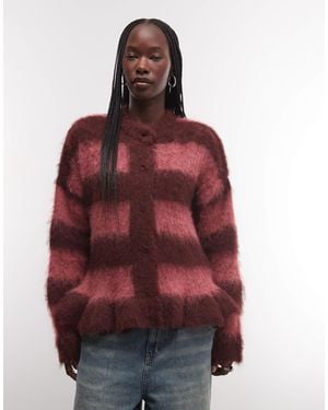 The Ragged Priest Oversize-strickjacke mit flauschigem strick und streifen - Rot