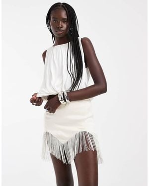 ASOS Satijnen Minirok Met Lage Taille En Franjes - Wit