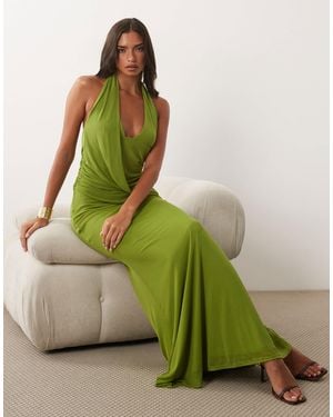 ASOS Mesh Halter Maxi Dress With Draped Sash Detail - Green