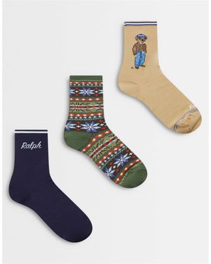 Polo Ralph Lauren Bären-fair-isle-socken mit logo im 3er-pack - Weiß