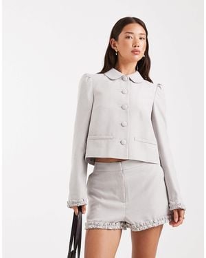 Miss Selfridge Blazer boutonné d'ensemble à manches bouffantes - Gris