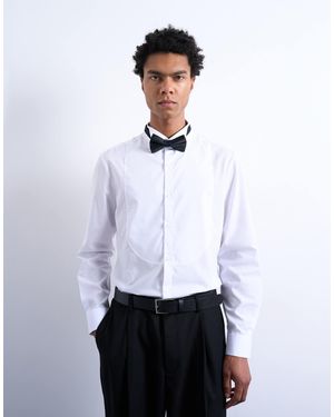 TOPMAN Slim Fit Long Sleeve Tuxedo Shirt With Bib - White