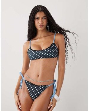 Reclaimed Vintage Tie Side Bikini Bottom With Frill - Multicolour