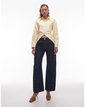 ASOS Low Rise Barrel Leg Studded Jean - Blue