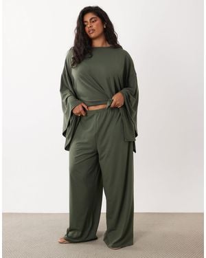 ASOS Asos design curve pantalon large d'ensemble en kaki - Vert