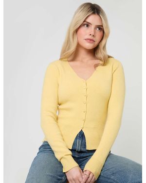 Threadbare V Neck Compact Knitted Cardigan - Yellow