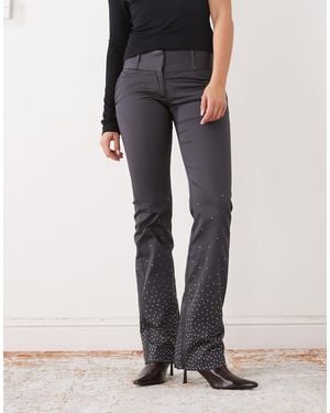 Monki Rhinestone Embellished Tailored Stretch Flared Pants - Black