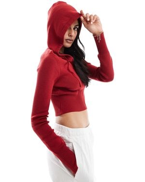 PacSun Sammi Ribbed Cropped Hoodie - Red