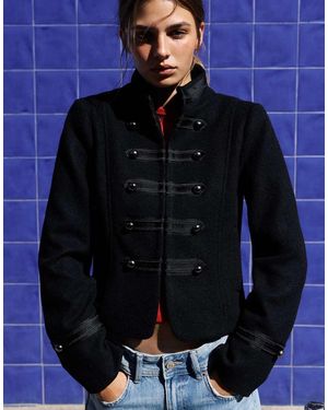 Pull&Bear Giacca Aderente Con Chiusura A Gancio Da Pompiere Nera - Blu