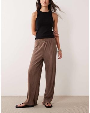 Vila Wide Leg Plisse Trouser Co-Ord - Brown