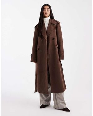 4th & Reckless Faux Suede Double Breasted Belted Midi Trench Coat - Brown