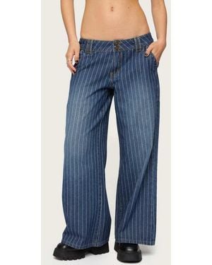 Edikted Petite Cory Striped Low Rise Jeans - Blue