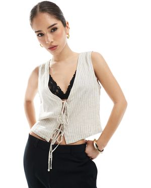 JJXX Linen Blend Tie Up Waistcoat Top - White