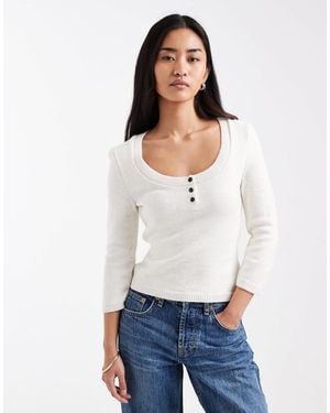 ASOS Knitted Scoop Neck Henley Sweater - White