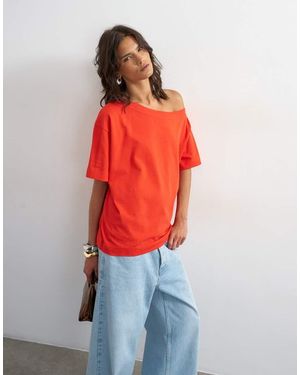 TOPSHOP Fallen Shoulder T-shirt - Red