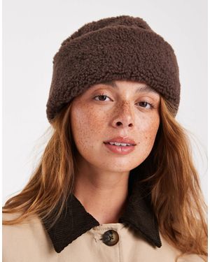 Glamorous Borg Turnup Beanie - Brown