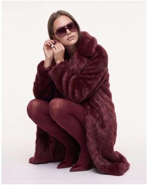 Harry Brown Solene Long Fur Coat - Red