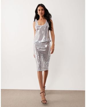 ASOS Glass Sequin Pencil Midi Skirt - White