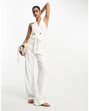 Mango Waistcoat Detail Tie Waist Jumpsuit - White