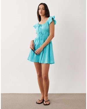 Wednesday's Girl Milkmaid Mini Dress - Blue