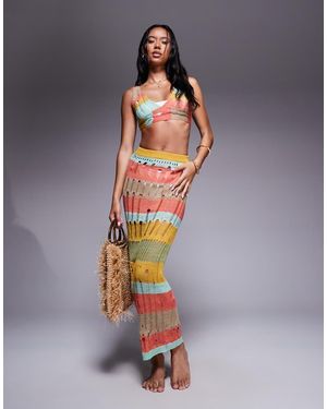 Missy Empire Beach Distressed Knit Maxi Skirt Co-Ord - Blue