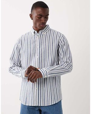 Threadbare Camicia A Maniche Lunghe Bianca E A Righe - Blu
