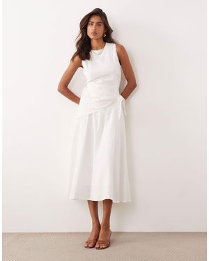 Mango Linen Dropped Waist Maxi Dress With Sheer Hem in Brown | Lyst