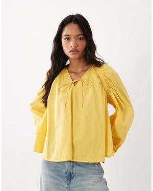 ASOS Ruched Detail Long Sleeve Top - Yellow