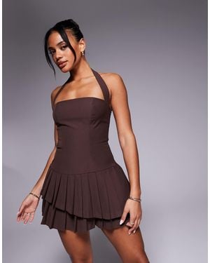 Oh Polly Rosaria Halterneck Pleated Mini Dress - Purple