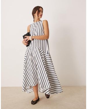ASOS Vestido Largo Blanco A Rayas Azules Sin Mangas Con Cintura Baja De -Rosa