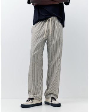 Pull&Bear Rustic Striped Trousers - Grey