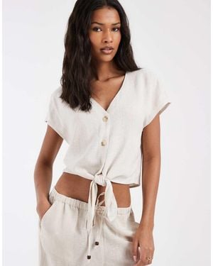 ONLY Top Beis Sin Mangas Con Lazada Delantera De Mezcla De Lino (Parte De Un Conjunto)-Neutro - Blanco