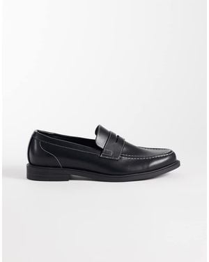 ASOS Penny Loafers With Contrast Stich Detail - Black