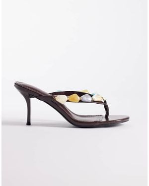SIMMI Simmi London Carla Toe Thong Heeled Sandals With Stone Embellishment - Brown
