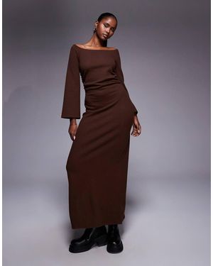 ASOS Supersoft Lace Insert Long Sleeve Maxi Dress - Brown