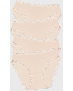 Stripe & Stare Mid Rise High Leg Knicker Four Pack - Natural