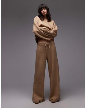 ASOS Fluffy Knitted Wide Leg Pants Co-ord - Brown