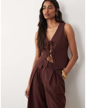 Miss Selfridge Tailored Tie Front Top - Brown