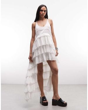 AllSaints Cavarly Racer Back Asymmetric Ruffle Tiered Maxi Dress - White