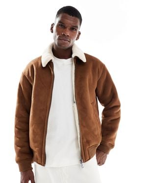 Jack & Jones Faux Suede Bomber With Borg Collar - Brown